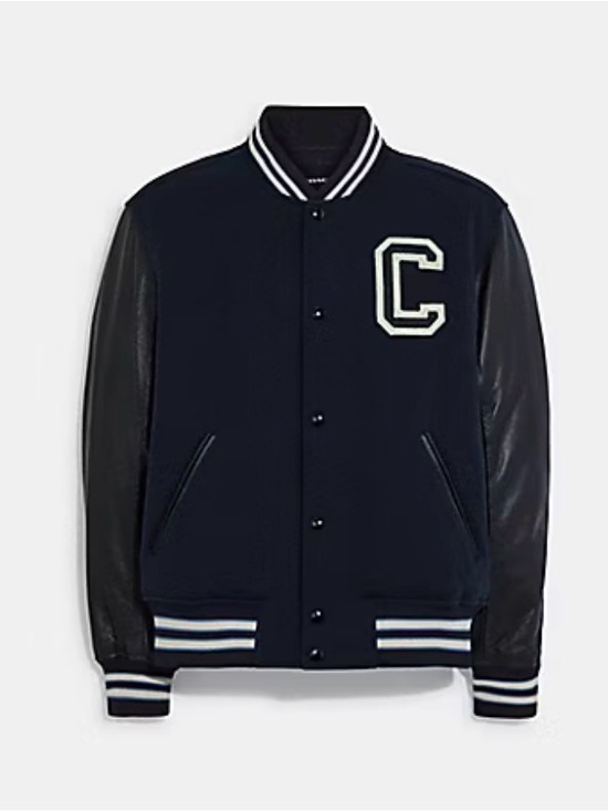 Coach Other - Coach Black and Navy Varsity Bomber Jacket with White C Patch